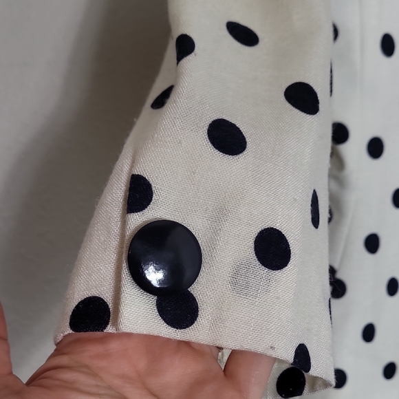 Kasper Womens Polka Dot Blazer Size 10P Black White Retro Shoulder Pads Fitted - Picture 4 of 10